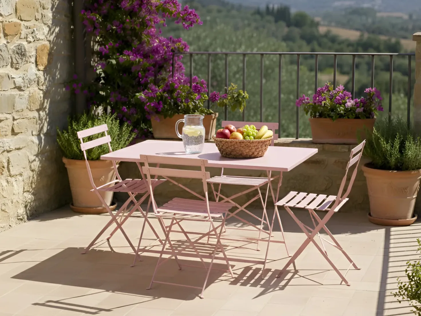 Set da pranzo da giardino 4 posti FIORI Pieghevole Metallo Rosa pastello