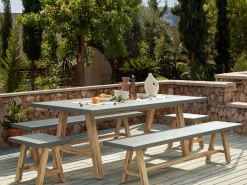 Set da pranzo da giardino con panche 8 posti TONNARE Cemento Grigio