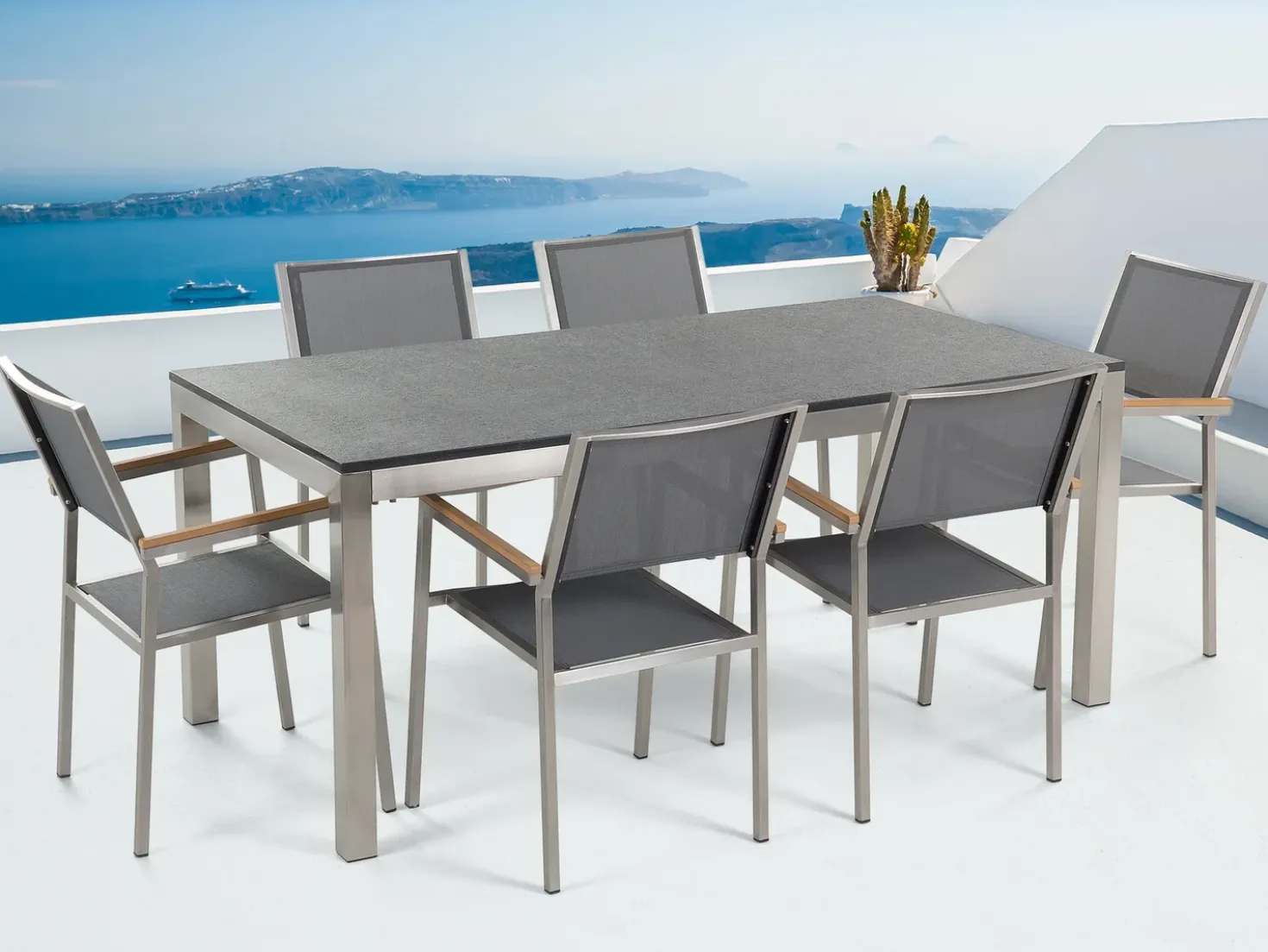 Set da pranzo da giardino 6 posti GROSSETO Granito fiammato Nero/Grigio