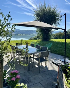 Set da pranzo da giardino 8 posti GROSSETO Piastra tripla Granito Lucido Nero/Grigio