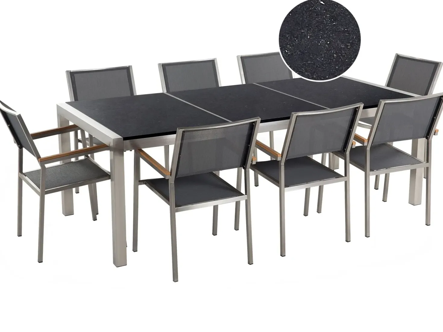 Set da pranzo da giardino 8 posti GROSSETO Piastra tripla Granito Lucido Nero/Grigio