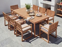 Set da pranzo da giardino 8 posti SASSARI PREMIUM con cuscini Legno di acacia certificato Beige chiaro