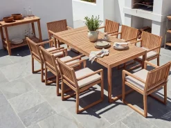 Set da pranzo da giardino 8 posti SASSARI PREMIUM con cuscini Legno di acacia certificato Beige chiaro