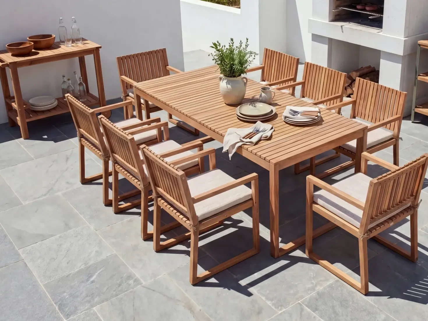 Set da pranzo da giardino 8 posti SASSARI PREMIUM con cuscini Legno di acacia certificato Beige chiaro