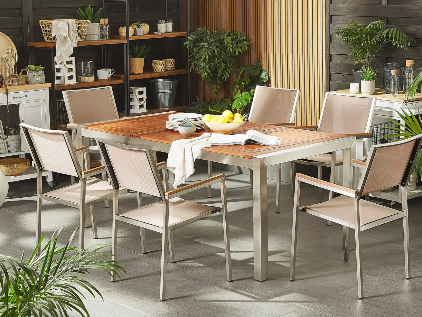 Set da pranzo da giardino 6 posti GROSSETO Legno d'eucalipto Marrone/Beige