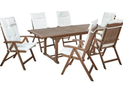 Set da pranzo da giardino 6 posti AMANTEA con cuscini Legno d'acacia Bianco sporco