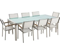 Set da pranzo da giardino 8 posti GROSSETO Vetro incrinato Trasparente/Bianco