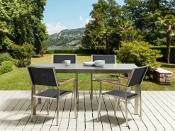 Set da pranzo da giardino 4 posti COSOLETO/GROSSETO Vetro temperato Effetto granito Nero