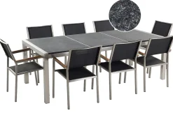 Set da pranzo da giardino 8 posti GROSSETO Piastra tripla Granito fiammato Nero