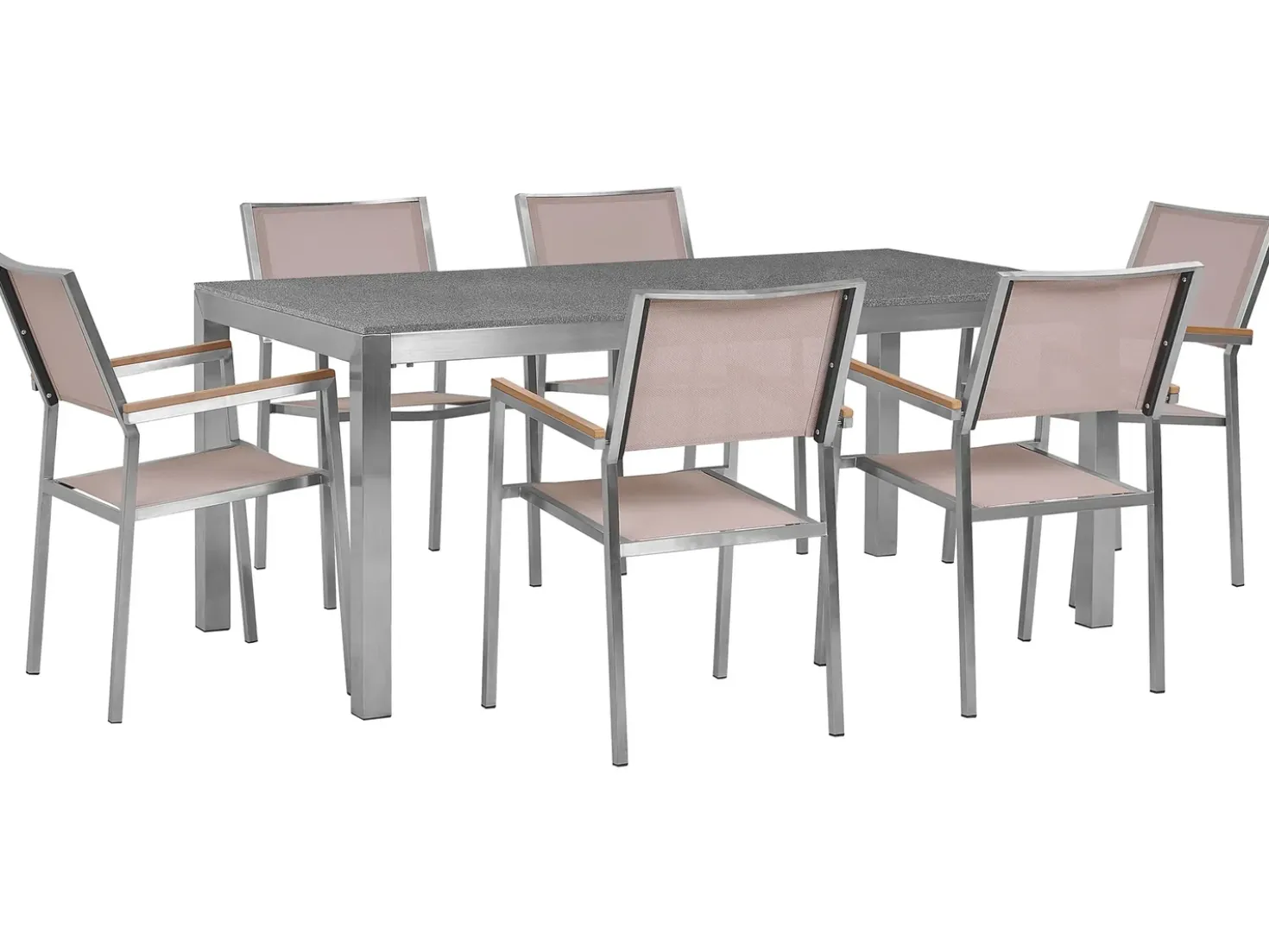 Set da pranzo da giardino 6 posti GROSSETO Granito Lucido Grigio/Beige