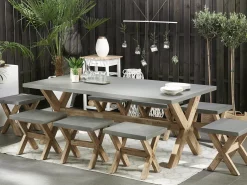 Set da pranzo da giardino con sgabelli 8 posti OLBIA Cemento Grigio