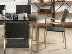 Set da pranzo da giardino 6 posti GROSSETO Piastra tripla Granito Lucido Grigio/Nero