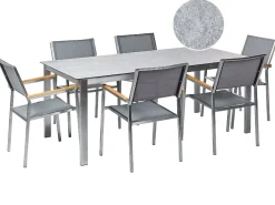 Set da pranzo da giardino 6 posti COSOLETO/GROSSETO Vetro temperato Effetto marmo Grigio
