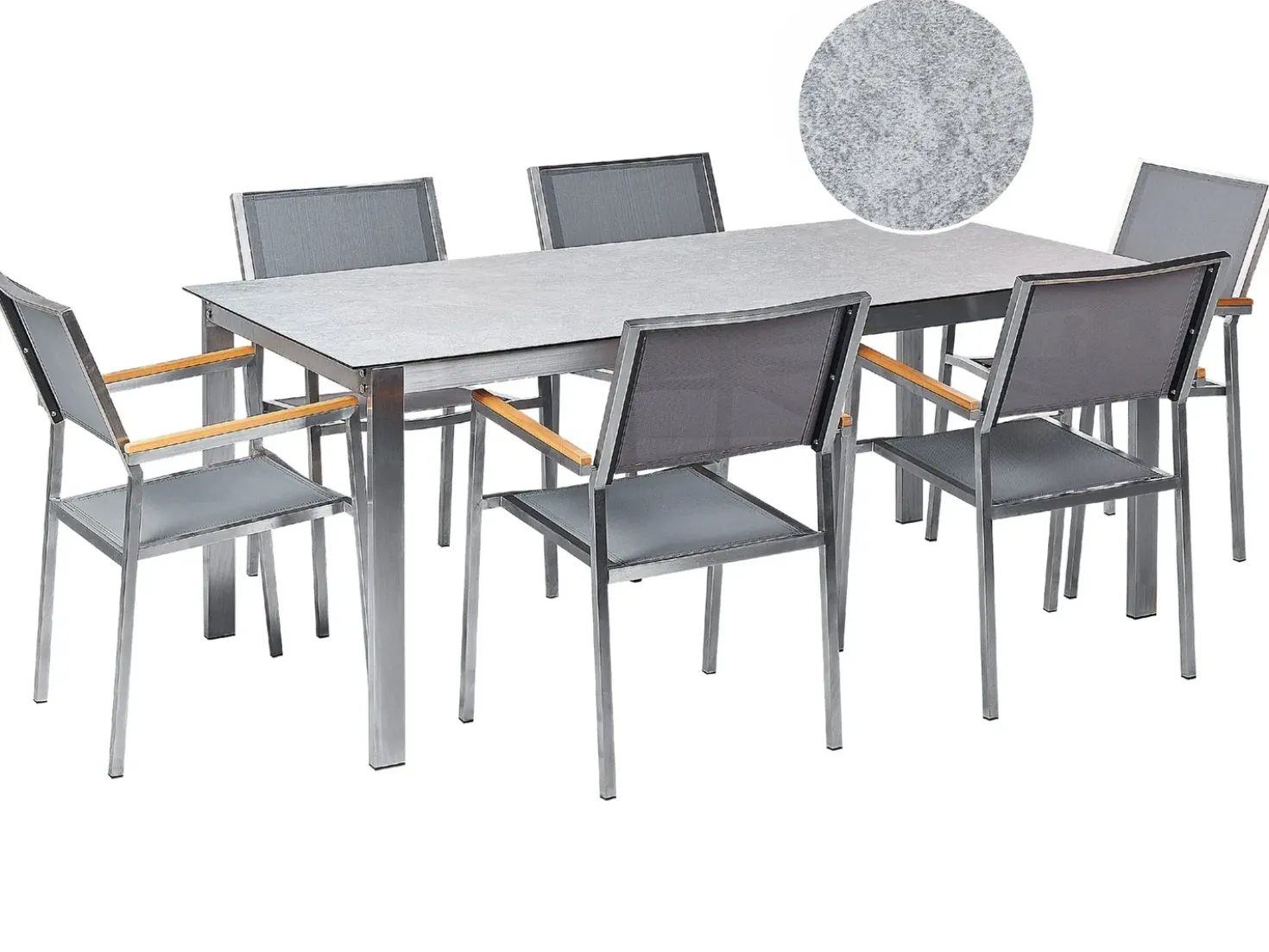 Set da pranzo da giardino 6 posti COSOLETO/GROSSETO Vetro temperato Effetto marmo Grigio