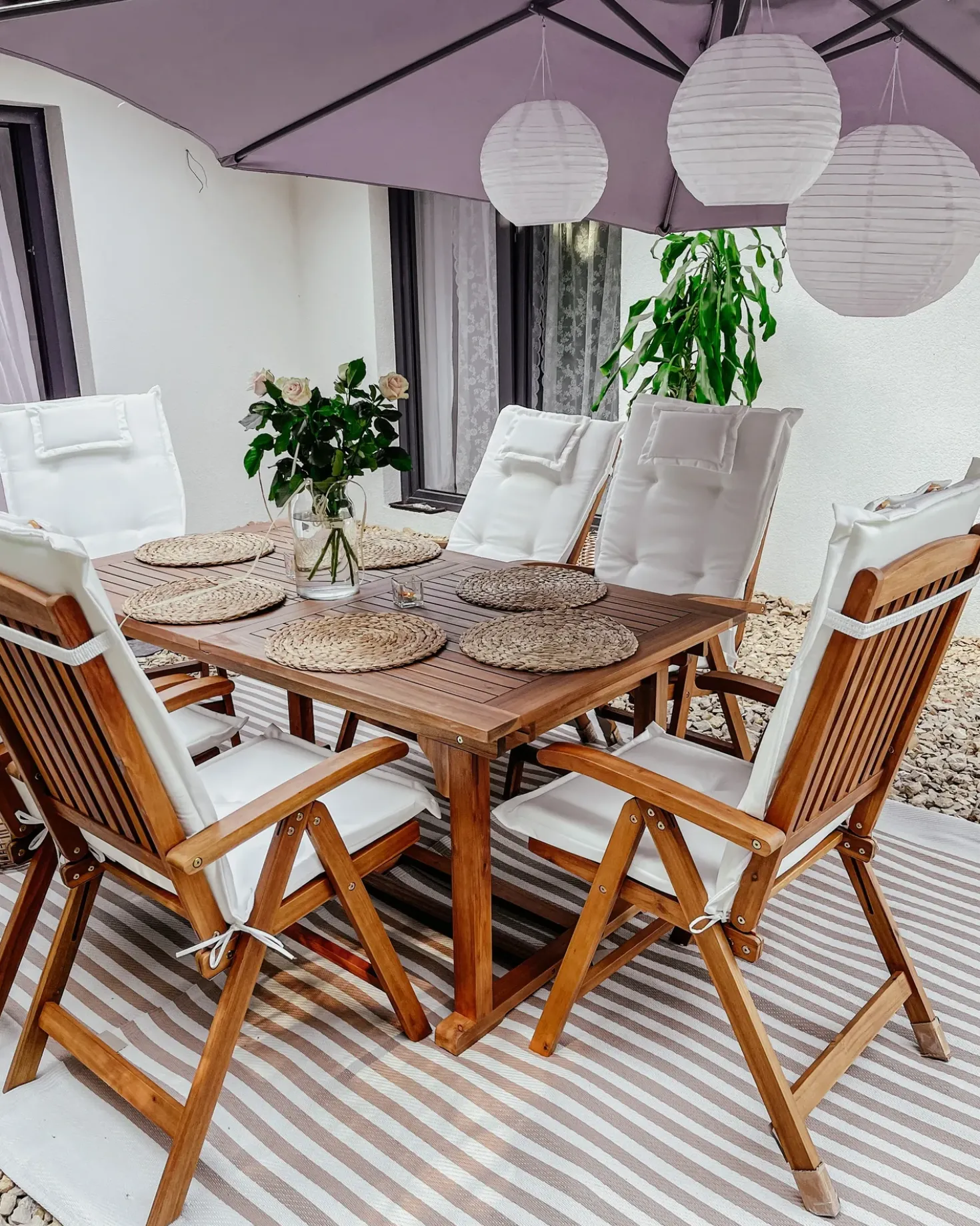 Set da pranzo da giardino 6 posti JAVA con cuscini Legno d'acacia Bianco sporco