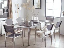 Set da pranzo da giardino 6 posti GROSSETO Vetro temperato Grigio/Nero