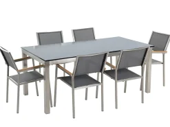 Set da pranzo da giardino 6 posti GROSSETO Vetro temperato Grigio/Nero
