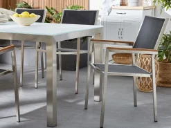 Set da pranzo da giardino 6 posti GROSSETO Piastra tripla Granito Lucido Nero/Grigio