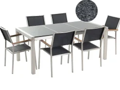 Set da pranzo da giardino 6 posti GROSSETO Piastra tripla Granito Lucido Nero/Grigio