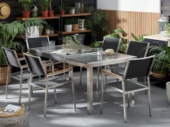 Set da pranzo da giardino 6 posti GROSSETO Piastra tripla Granito Lucido Nero/Grigio