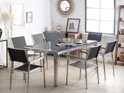 Set da pranzo da giardino 6 posti GROSSETO Piastra tripla Granito Lucido Nero/Grigio