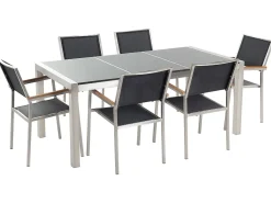 Set da pranzo da giardino 6 posti GROSSETO Piastra tripla Granito Lucido Nero/Grigio