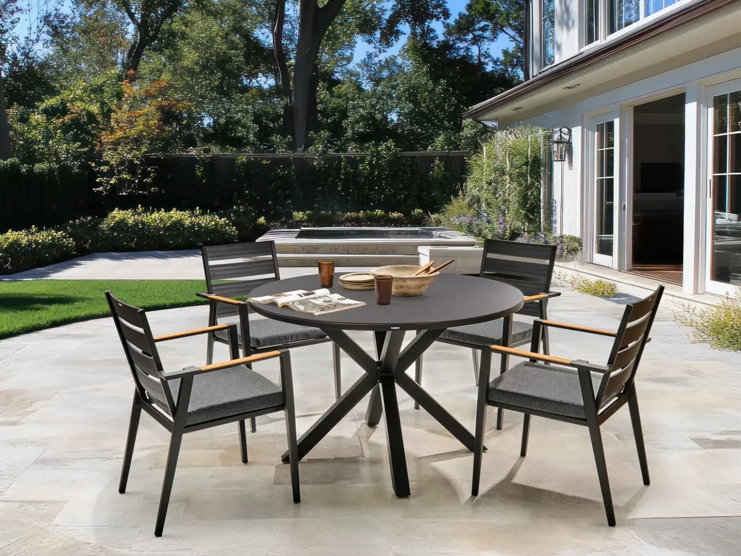 Set da pranzo da giardino 4 posti MALETTO/TAVIANO con cuscini Metallo Nero