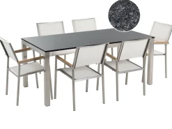 Set da pranzo da giardino 6 posti GROSSETO Granito fiammato Nero/Bianco