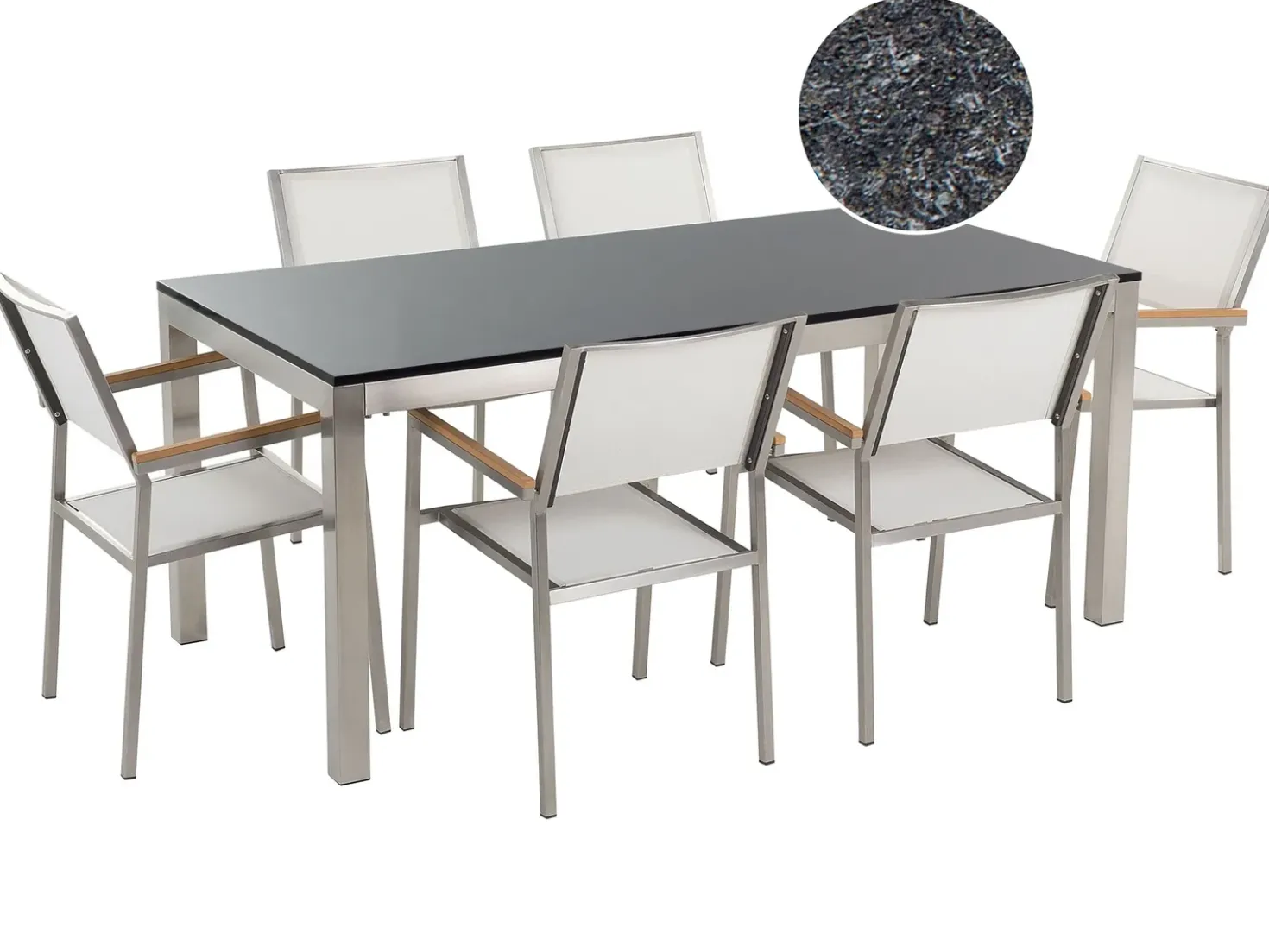 Set da pranzo da giardino 6 posti GROSSETO Granito fiammato Nero/Bianco
