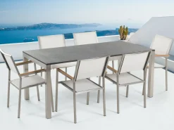 Set da pranzo da giardino 6 posti GROSSETO Granito fiammato Nero/Bianco