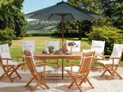 Set da pranzo da giardino 8 posti MAUI II con Ombrellone Legno d'acacia Bianco sporco