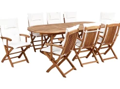 Set da pranzo da giardino 8 posti MAUI II con Ombrellone Legno d'acacia Bianco sporco
