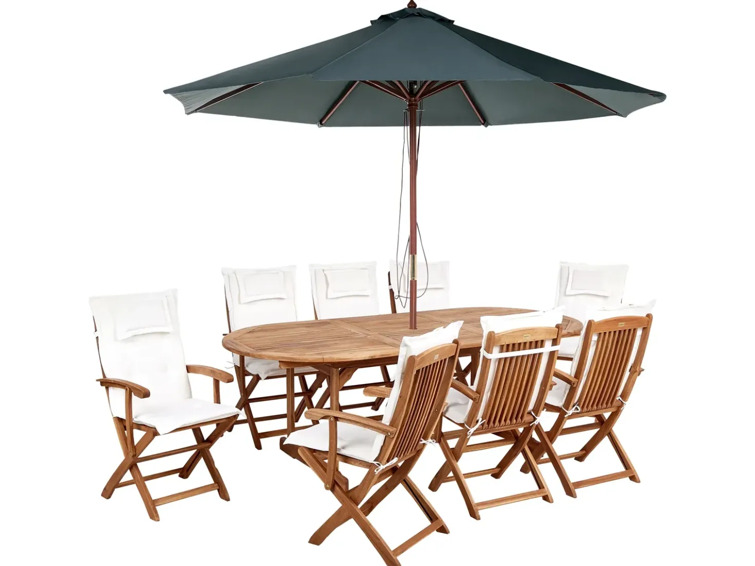 Set da pranzo da giardino 8 posti MAUI II con Ombrellone Legno d'acacia Bianco sporco