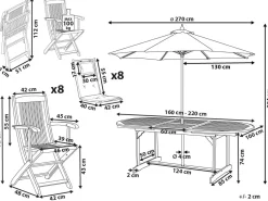 Set da pranzo da giardino 8 posti MAUI II con Ombrellone Legno d'acacia Bianco sporco