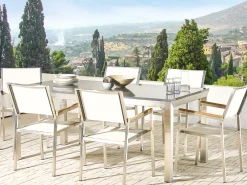 Set da pranzo da giardino 6 posti GROSSETO Granito Lucido Grigio/Bianco