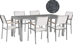 Set da pranzo da giardino 6 posti GROSSETO Granito Lucido Grigio/Bianco