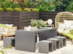 Set da pranzo da giardino con sgabelli 6 posti TARANTO Cemento Grigio