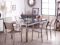 Set da pranzo da giardino 6 posti GROSSETO Piastra tripla Granito Lucido Nero/Beige