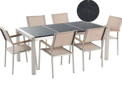 Set da pranzo da giardino 6 posti GROSSETO Piastra tripla Granito Lucido Nero/Beige