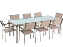 Set da pranzo da giardino 8 posti GROSSETO Vetro incrinato Trasparente/Beige