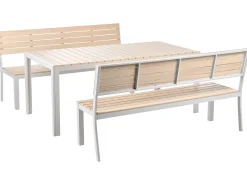 Set da pranzo da giardino con panche 6 posti COMO Beige