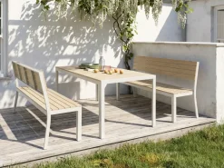 Set da pranzo da giardino con panche 6 posti COMO Beige
