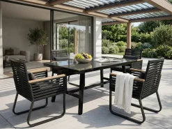 Set da pranzo da giardino 4 posti CANETTO con cuscini Metallo Nero
