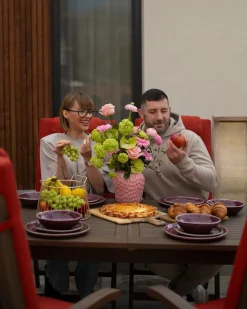 Set da pranzo da giardino 6 posti AMANTEA PREMIUM Legno d'acacia Rosso