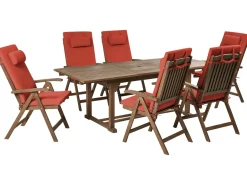 Set da pranzo da giardino 6 posti AMANTEA PREMIUM Legno d'acacia Rosso