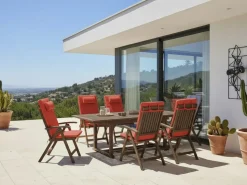 Set da pranzo da giardino 6 posti AMANTEA PREMIUM Legno d'acacia Rosso