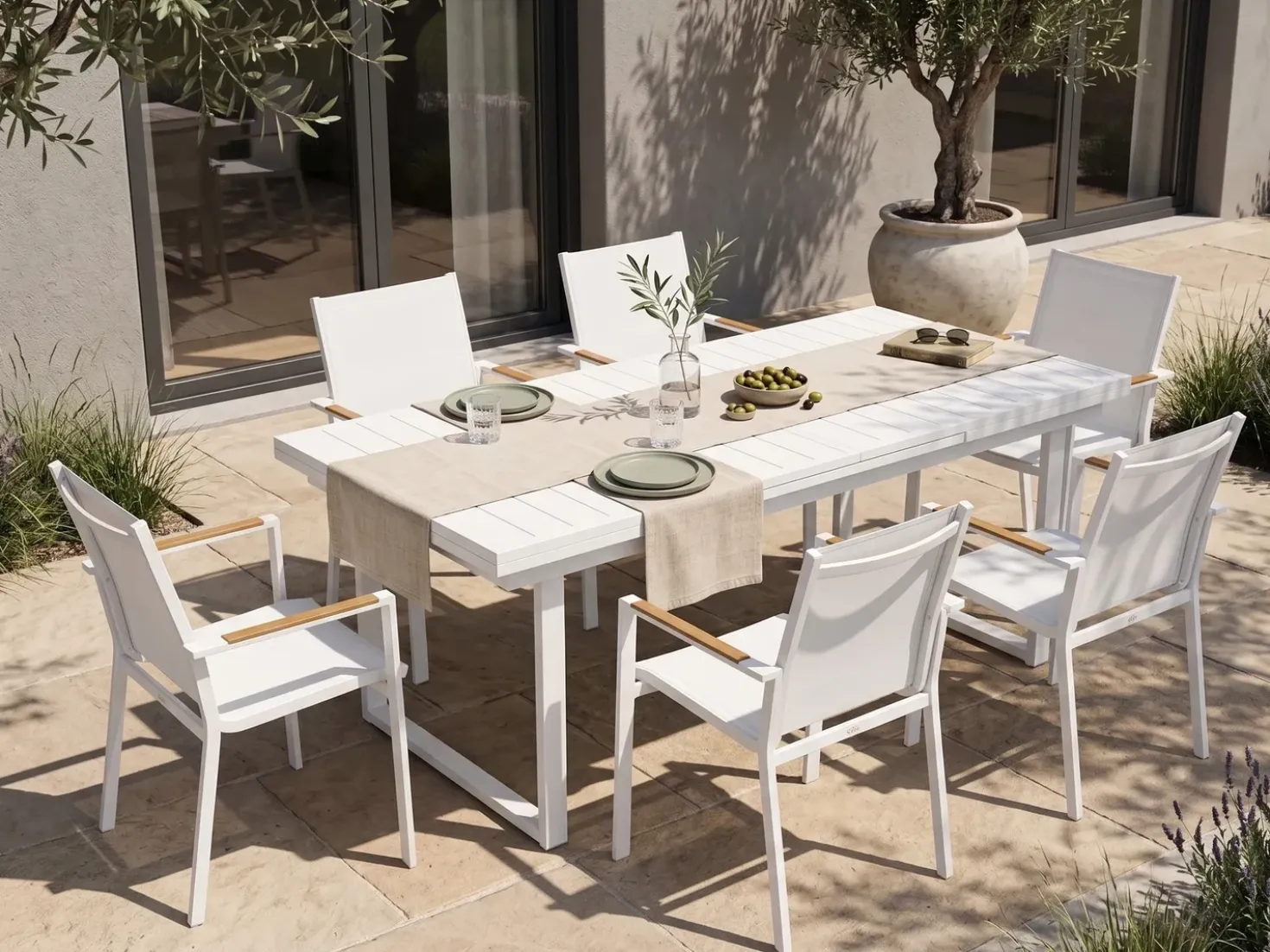 Set da pranzo da giardino 6 posti VALCANETTO/BUSSETO Metallo Bianco