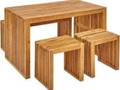 Set da pranzo da giardino con panche e sgabelli 4 posti BELLANO Legno d'acacia Marrone