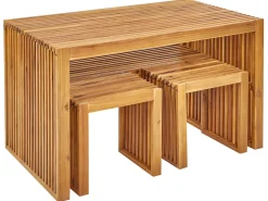 Set da pranzo da giardino con panche e sgabelli 4 posti BELLANO Legno d'acacia Marrone