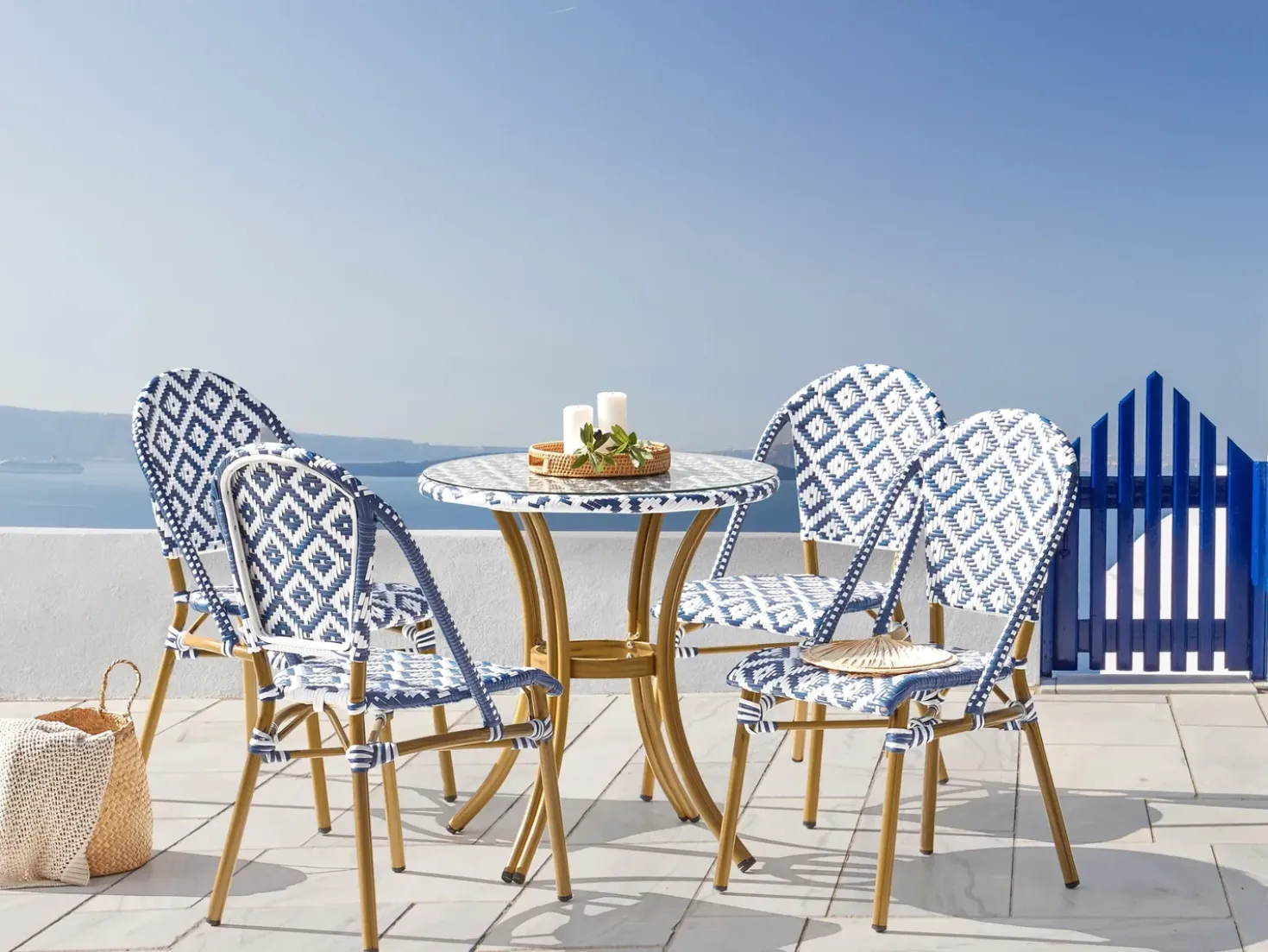 Set da pranzo da giardino 4 posti RIFREDDO Rattan sintetico (PE) Blu